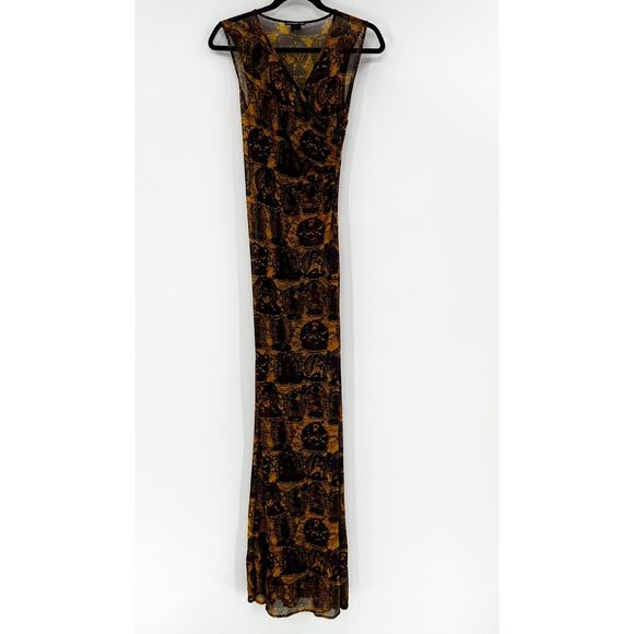 Vivienne Tam Maxi Sheer Printed Buddha Maxi Dress RARE 90's S - Picture 2 of 4